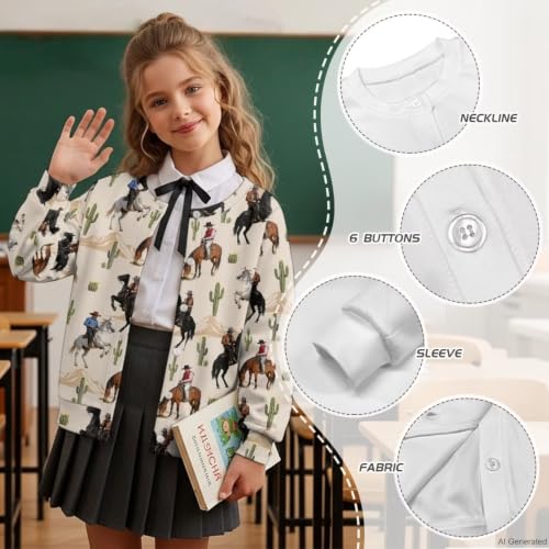 Image of Girls Cardigans Sweater Long Sleeve Crew Neck Button Down Sweaters School Outerwear for Kids Fall Winter Tops