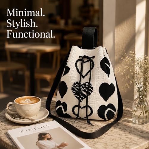 Image of Kawn Women's Crochet Drawstring Bucket Bag, Stylish Tote Purse, Crossbody Shoulder Bag, Boho Chic Handbag for Beaches, Party and Everyday Use.