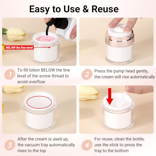 Image of Segbeauty 1.7oz 4pcs Empty Airless Jars for Cream, Rose Gold Plastic Bottle | 50ml Plastic Vacuum Travel Toilet Bottles Refillable, Reusable Large Essential Oils Jar, Airless Cosmetic Liquids Dispenser