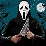 Moonlight Fright Screaming Ghost Face Mask and Knife with Blood Mens Halloween Costumes - Scary Adult Halloween Mask and Bloody Fake Knife Prop - Screamer Ghost Face Outfit Fancy Dress Adult - Image 5
