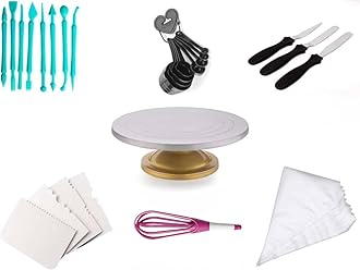 TEX-RO Cake Decorating Items Combo Pack, Cake Baking Set with Signature Edition 360° Smooth Rotating Cake Stand with Extra Baking Tools