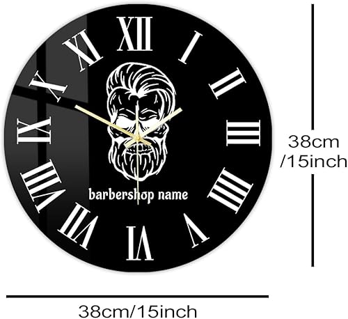 Miniatura 2 de Reloj de pared de peluquería negro de 15 pulgadas con números romanos, moderno cuarzo silencioso decorativo sin tictac nombres personalizados, reloj