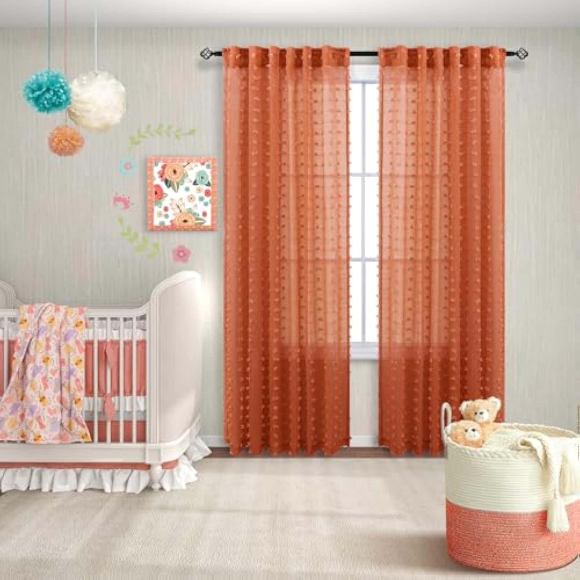 Terracotta Boho Curtains for Bedroom, Sheer 2 Panels