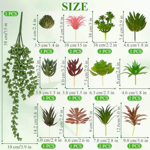 Niuohoy 人工多肉植物 人工プラスチック多肉植物 16個セット グリーン&カラフルな色調 DIYクラフト、花の壁、自宅、庭、オフィスの装飾、パーティーやケーキの装飾に [2]