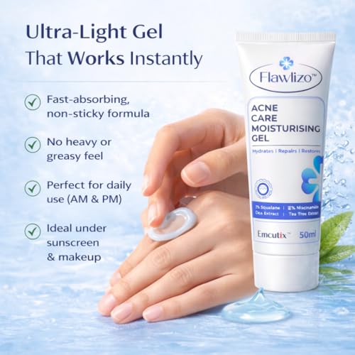 Image of Acne Care Moisturising Gel with 2% Squalane, 3% Niacinamide, Hydrating & Oil-Control Formula, Repairs Skin Barrier Reduces Redness & Acne, For Acne prone Skin, Dermatologically Tested, 50 ml