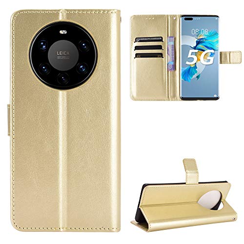 QiongNi Case for Huawei Mate 40 Pro+ Case Cover,Flip Leather Wallet Cover Case for Huawei Mate 40 Pro+ 5G NOP-NX9 NOP-N29 NOP-AN00 / Mate 40 RS 5G NOP-NX9P NOP-N29P Case Gold