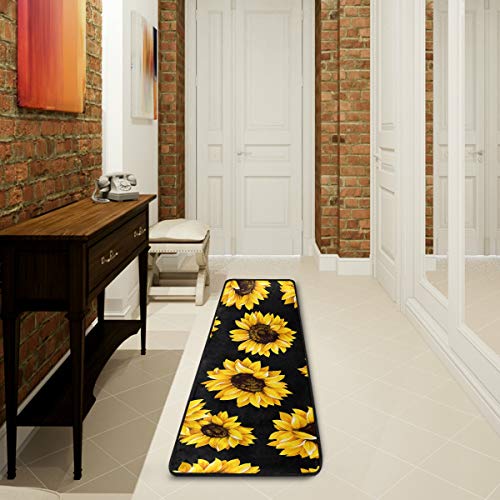 Sunflower Black Kitchen Rugs Non-Slip Soft Doormats Bath Carpet Floor Runner Area Rugs For Home Dining Living Room Bedroom 72" X 24" #TOP1