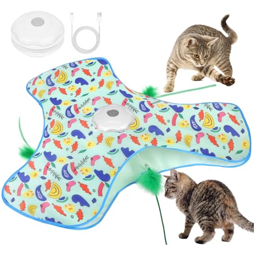 AUYAO Interactive Cat Toys for Indoor Cats, Automatic Hide and Seek Cat Toy, Moving Concealed Feathers, Mouse Squeaky, Rechargeable Touch Activated Exercise Toys for Kitten Bored Adult Cats, 3 Modes