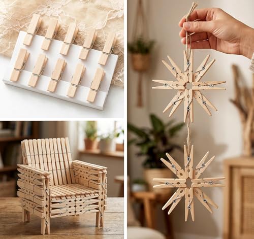100 Stück Mini Holzklammern 3,5cm mit 100M Juteschnur, Kleine Wäscheklammern Holz Bastelschnur für Fotogirlande, Kleine Klammern Fotoseil zum Aufhängen von Fotos, Postkarten, Kleidung, DIY-Dekoration