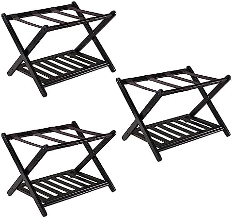 Solid Folding Luggage Rack - Double Layer Design with Nylon Straps, Multifunctional Shoe & Clothes Stand for Guest Room, Hotel & Home Use, Space-Saving Storage Solution