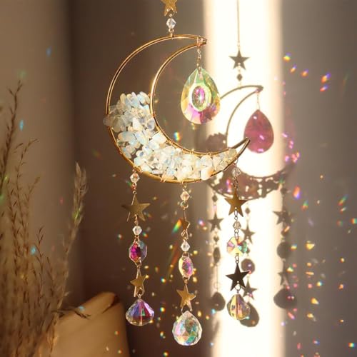 Image of HASTHIP Sparkling Opal Moon Charm for Home Decor 16.5 inches Decorative White Opal Acrylic Crescent Hanging Charm Auspicious Home Gift Wall Hangings Car Charm
