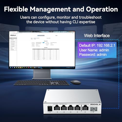 Image of SODOLA 5 Port 2.5Gb Switch Managed, 5X 2.5G Base-T Ports, 1x 10G SFP+,Aluminum Alloy Cooling & Magnetic Mounting - LACP /QoS /VLAN /IGMP Web 2.5G Network Switch for Homelab