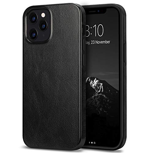 TENDLIN Compatible with iPhone 12 Pro Max Case Premium Leather TPU Hybrid Case (Black)