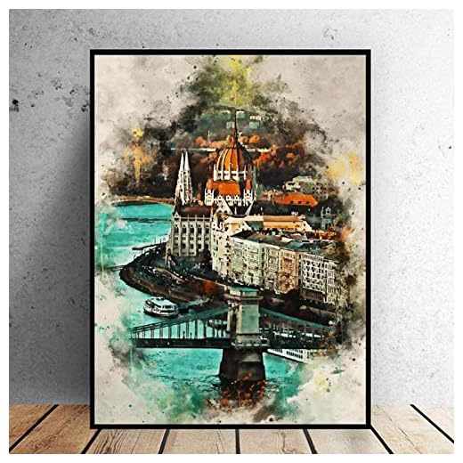 Affisch väggkonst 60 x 80 cm (23,6 x 31,5 tum) ingen ram Budapest i akvarell väggkonst bilder tryck heminredning väggaffisch dekoration för vardagsrum