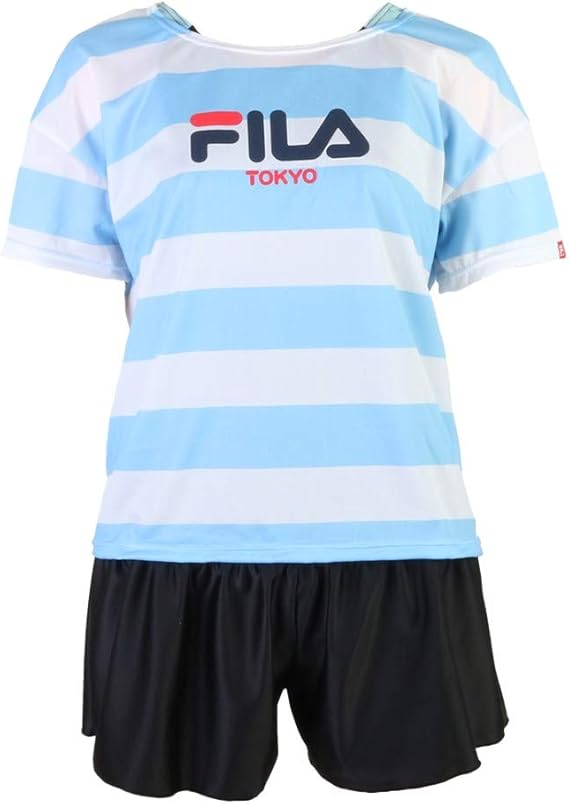 Amazon Co Jp Fila フィラ オンスクール水着 タンキニ 捲れ防止キュロット ボーダーtシャツ付き 1 6 ブラック 150 ファッション