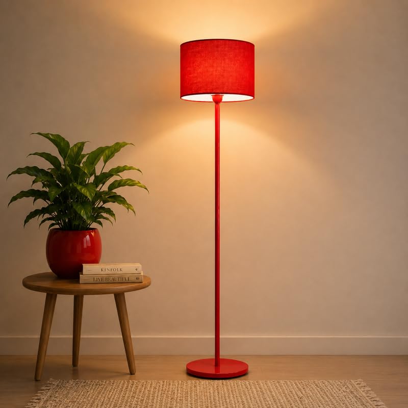 Modern Floor Lamp with Fabric Shade for Living Room & Bedroom, 155 cm Standing Lamp with 12 Inch Lampshade, Metal Base, E27 Holder, Home Decor Corner Lamp (Red)-image-36