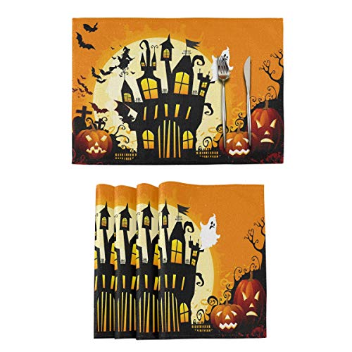 Happy Halloween Placemats Tables Mats Set of 1 for Kitchen Dining Pumpkin Ghosts Trick or Treat Double Sided Tablemats Place Mats Farmhouse Tablemats for Holiday Wedding Party Home Decoration
