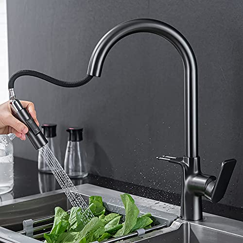 Grifo de cocina con rociador extraíble monomando arco alto gris 3