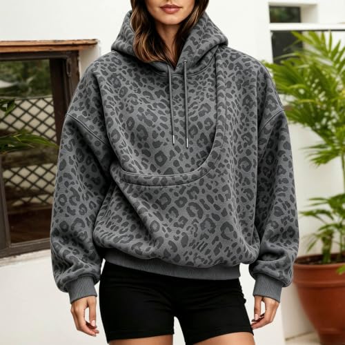 Cat Pouch Hoodie For Women Pet Carrier Animal Holder Leopard Print Hoodies - image 8