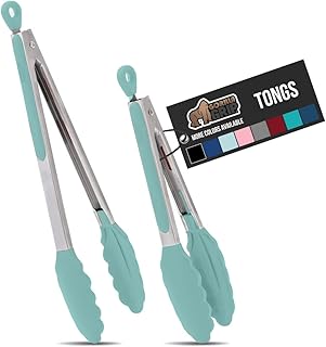 Gorilla Grip Stainless Steel Silicone Tongs for Cooking, Set of 2, Includes 7 and 9 Inch Locking Kitchen Tong, Heat Resist...