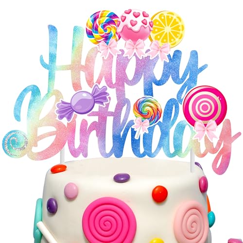 Candyland Birthday Cake Topper Colorful Glitter Candyland Birthday Party Decorations Lollipop Cake Decorations for Girl Boy Lollipop Birthday Party Sweet Decor Supplies