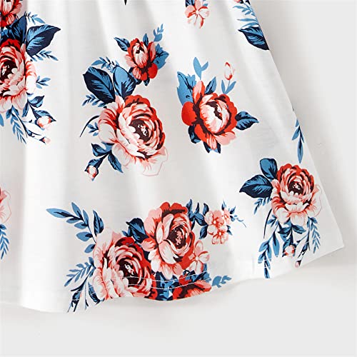 Patpat Family Matching Outfits Mommy And Me Dresses Matching Set Button Front Floral Print Splicing Ruffle Dresses And Short Sleeve Striped T-Shirts Sets Boho Beach Denim Blue Toddler Girl 2 Years #TOP5