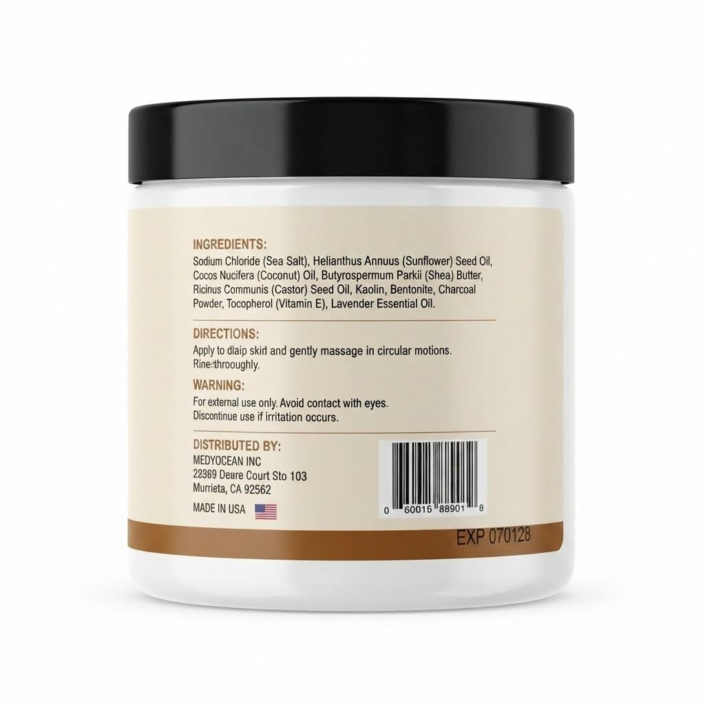Activated Charcoal Body & Face Scrub 16 oz – Deep Cleansing Salt & Sugar Exfoliator for Dead Skin, Blackheads & Excess Oil