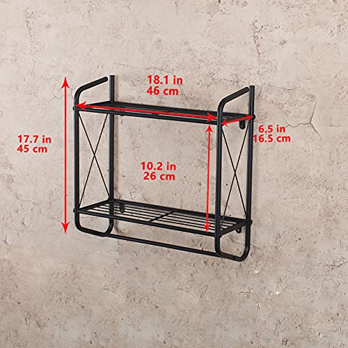 Comleaf Bathroom Shelf With Towel Bar,Rustic Bathroom Shelves Wall Mounted,2 Layer Storage Shelves For Kitchen,Metal Floating Shelves,Industrial Bathroom Shelves,Black #TOP3