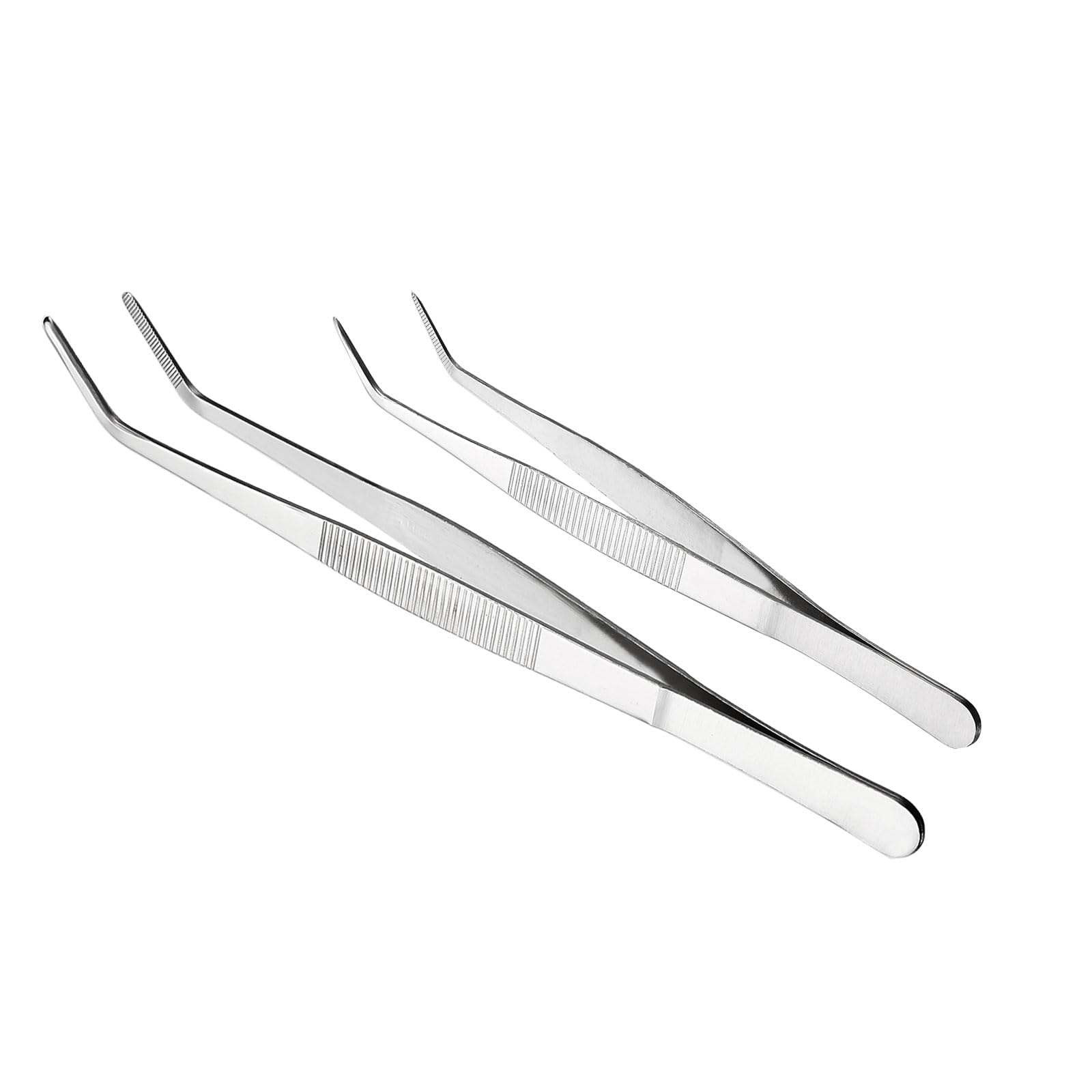 uxcell Stainless Steel Tweezer Set 8-Inch Curved Pointed & 10-Inch Curved Blunt Serrated Tip