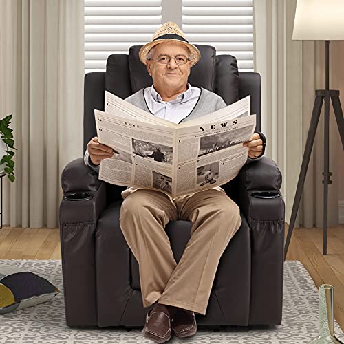 Power Lift Recliner Chairs for Elderly with Massage & Heating, PU Leather Sleeper Chair Sofa Recliners for Living Room, Home Theater Seat Infinite Position/Cup Holders/USB Port/Lumbar Pillow (Brown) - Thumbnail 4
