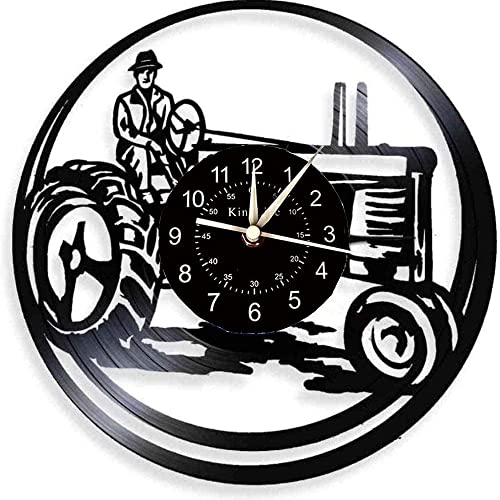 Smotly Horloge murale en vinyle, motif tracteur, horloge murale, cadeau pour les travailleurs.