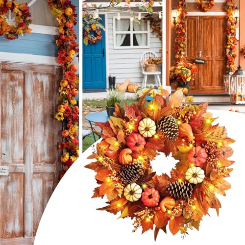 Couronne d'automne haut de gamme décoration murale en feuilles et baies