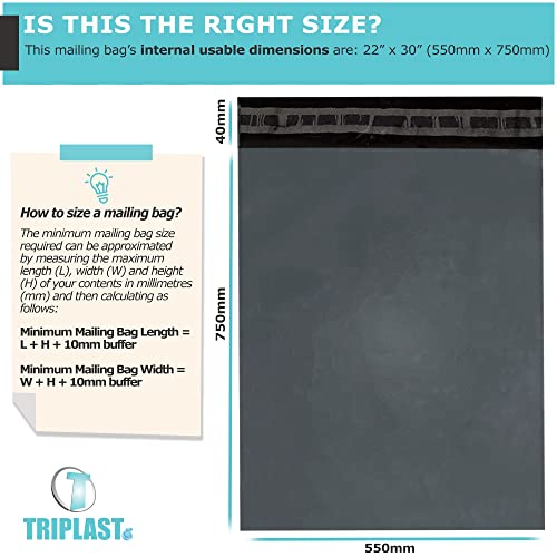 Triplast Versandtaschen, 550 x 750 mm, 50 Stück, groß, selbstklebend, Poly-Kunststoff, für Verpackung und Versand