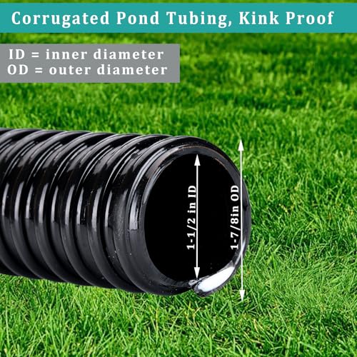 Image of Pond Hose 1-1 /2 inchID x 10ft Black Corrugated Flexible Pump Tubing & 2 Clamps | Reinforced Water Hose Vinyl Tubing for Sump Pump Pond Fountain Garden Waterfall, Non-toxic & Kink-proof (1.5in - 10ft)