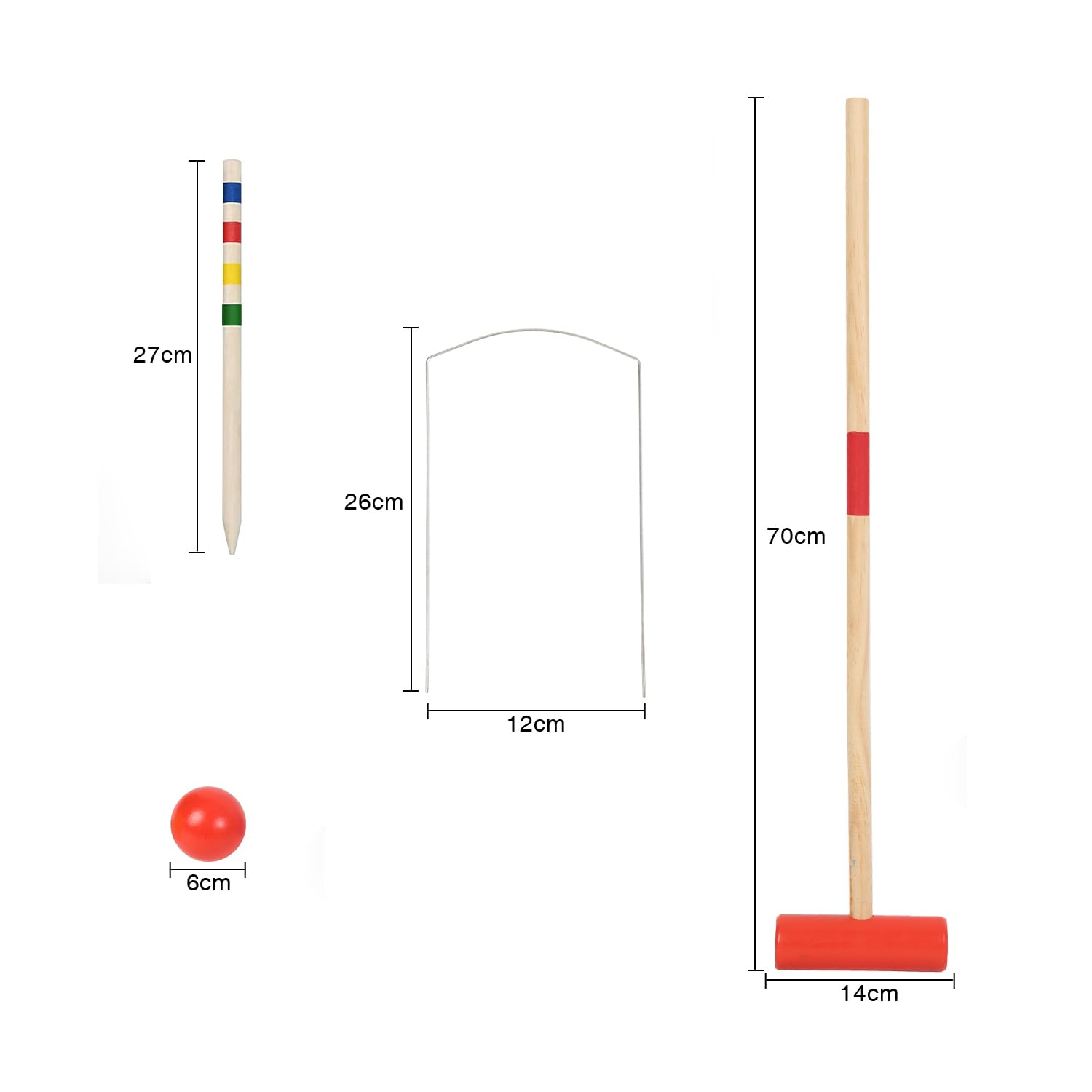 Kit De Croquet BEST SPORTING – 4 Raquettes Et Balles En Bois, 10 Arceaux Métal, 2 Piquets, Sac De Transport – Adulte/enfant