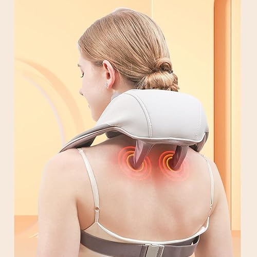 Miniatura 6 de Goletsure Masajeador de cuello y hombros, masajeador Shiatsu de cuello y espalda con calor, almohada de amasamiento 5D de tejido profundo, masaje