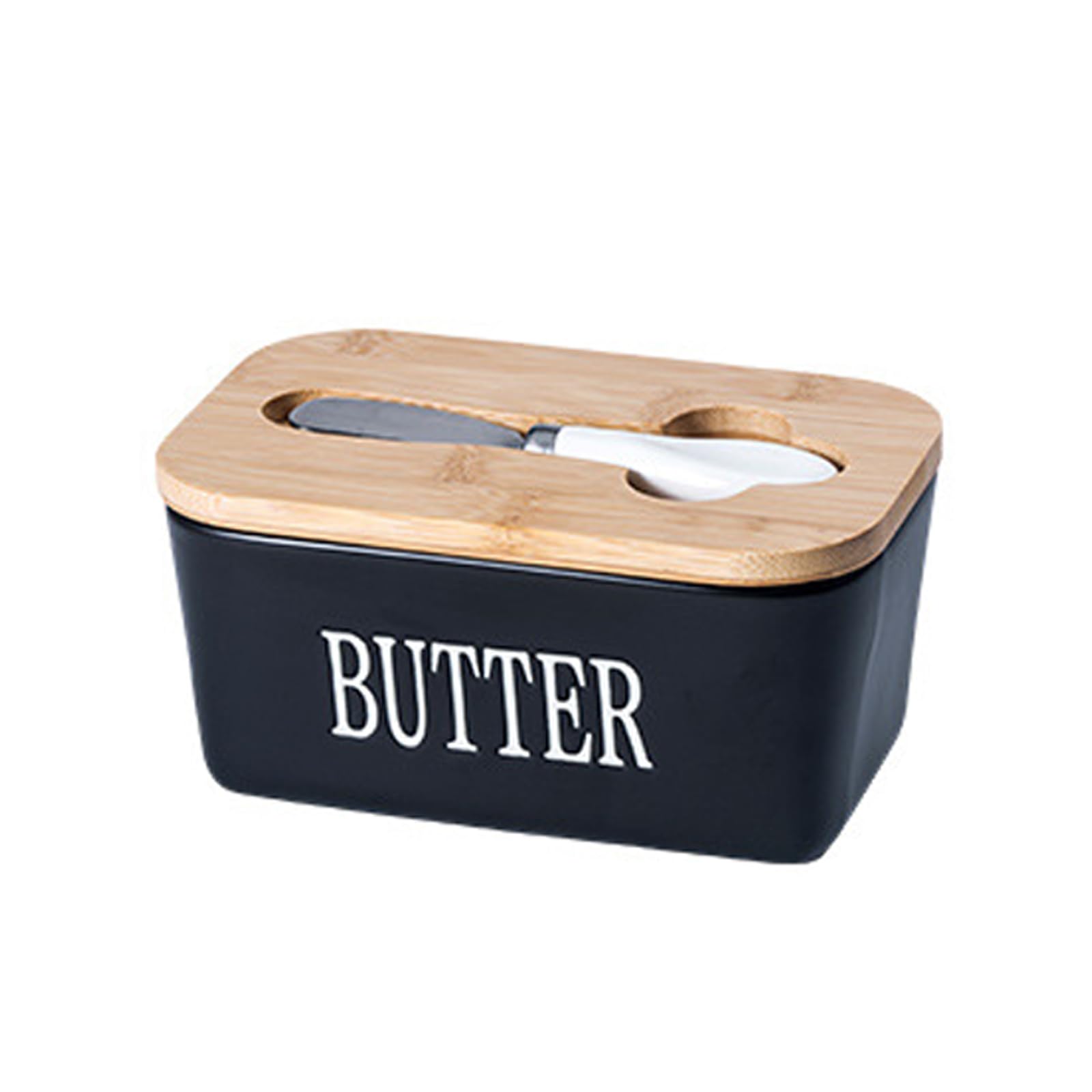Black Ceramic Butter Dish with Lid and Knife – 350ml Airtight Butter Keeper for Spreadable & Block Butter – Modern Butter Container for Countertop & Fridge