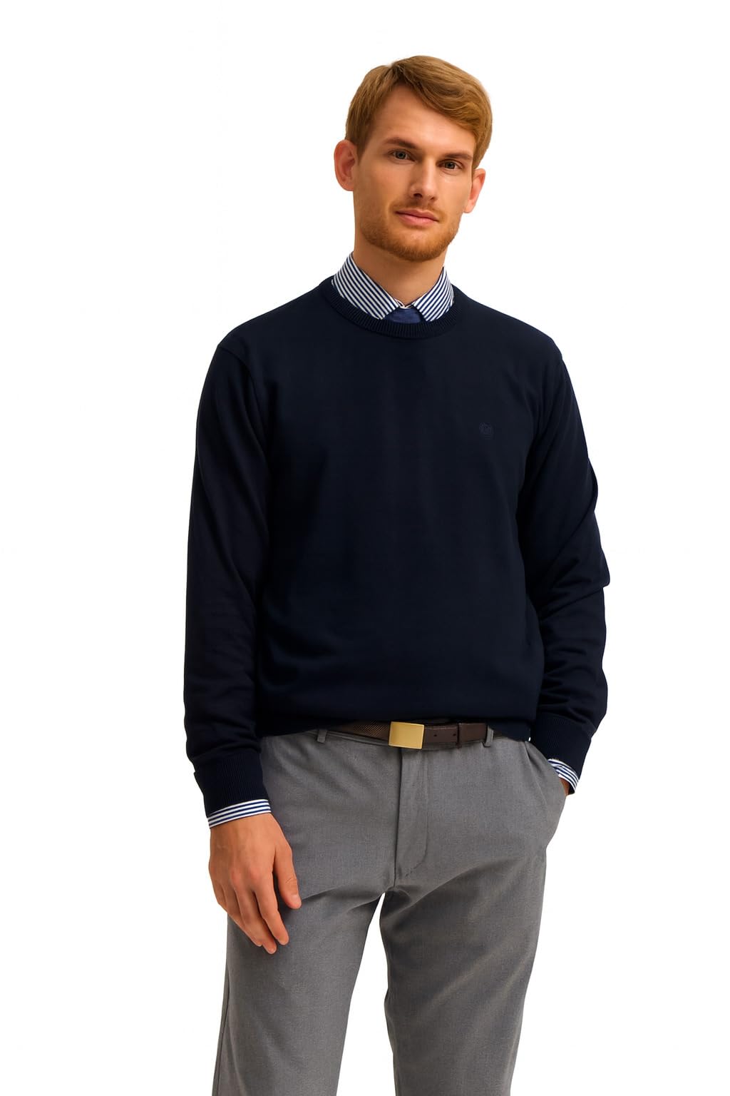 bugatti Herren Pullover Rundhals 7400-85510D Regular Fit Basic Essential Baumwolle