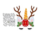 JIHFOHHA Fustella in metallo con corna di Natale, unicorno, goffratura, per fai da te, alb...