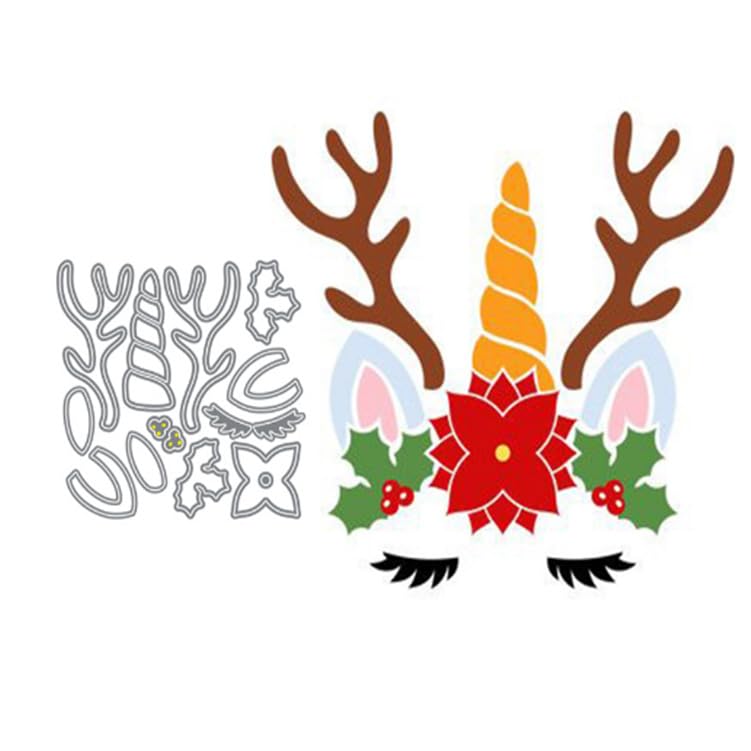 JIHFOHHA Christmas Antler Unicorn Cutting Die Christmas Embossing Metal Dies Cut for DIY Scrapbooking Album Decorative Paper Crafting Card Making