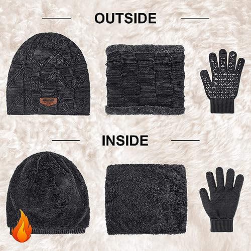 Image of Loritta Winter Hats for Men, 3 PCS Fleece Beanie Scarf Gloves Set
