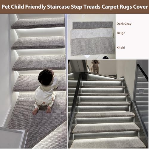 Alfombra de lana para peldaños de interior con base autoadhesiva lavable 6