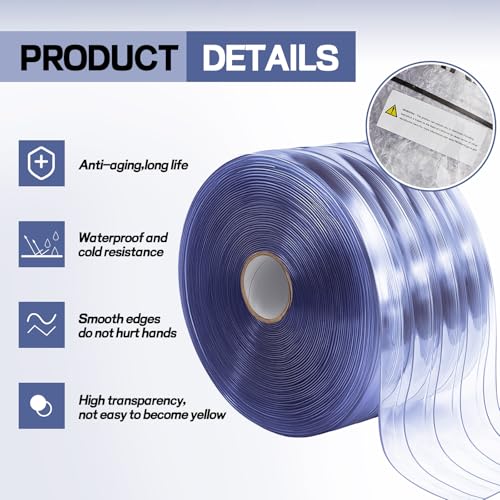 Image of Moukeren Plastic Curtain Strips, 150 ft x 8 in Clear PVC Strip Curtain Roll, Heavy Duty Plastic Insulated Freezer Door Strips for Commercial, Walk-in Cooler, Garage, Warehouse, 0.08 inch Thickness