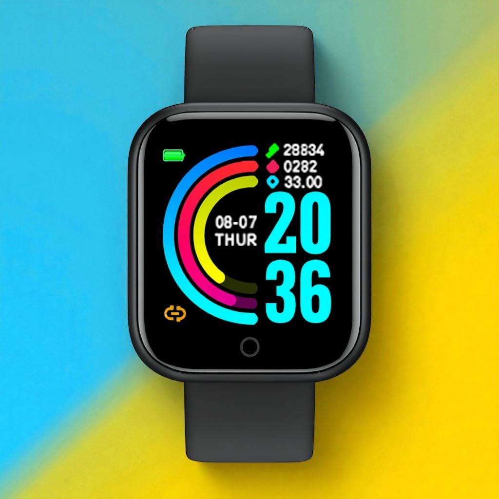 Smart Watch with Colorful Display, Fitness Activity Tracker, Heart Rate Monitor, Digital Touch Screen, Black Sports Band, Health Monitoring Device