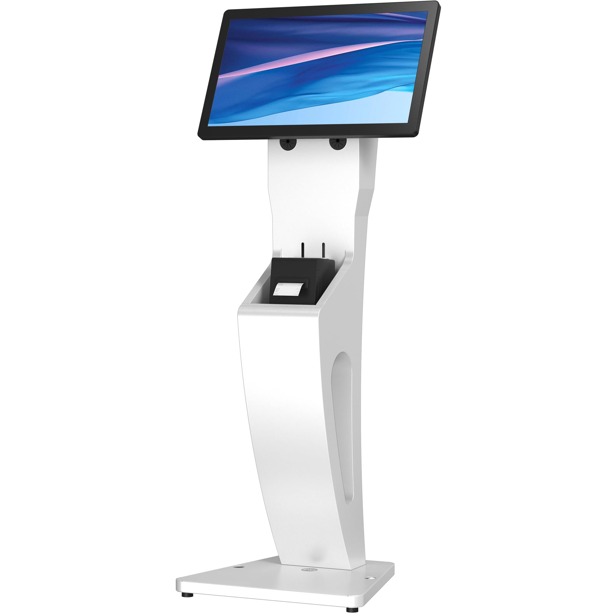 Sleek Floor Stand Kiosk for Monitors – CTA Sleek Floor Kiosk Stand with Printer Slot for Monitors 15" to 32" up to 60lbs - for Check-in Stations & POS Stations & More - White (ADD-LDSLEEKW)