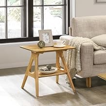Roundhill Furniture Arona Mid-Century Modern Wood Shelf End Table, Natural Oak Finish