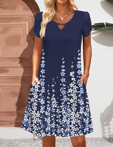Image of Zeagoo Women's Casual A-Line Dresses with Pockets Summer Floral Tshirt Dress Short Sleeve Mini Dress Flowy Sundresses