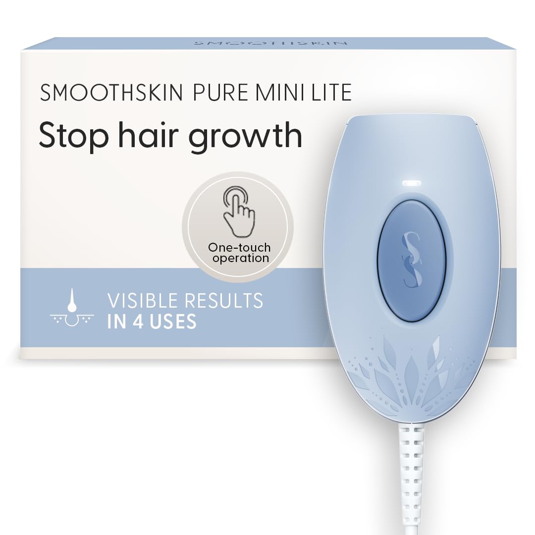 SmoothSkin Pure Mini Lite IPL Blue Dispositivo de depilación – Depilación láser compacta en casa para mujeres, segura para la cara y el cuerpo, reducción permanente del vello, suave y sin dolor