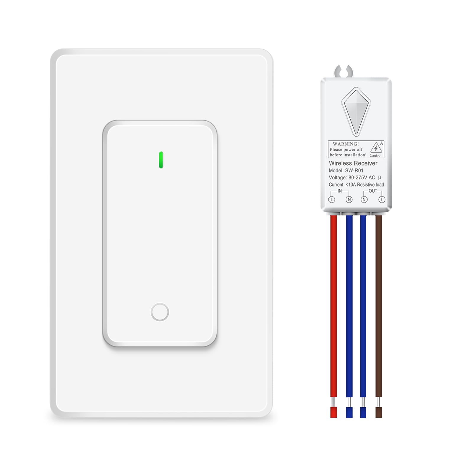 nineleaf wireless light switch and receiver kit,1300ft rf range,no wiring,no interference,programmable & expandable remote control wall switch for ceiling light, fans, lamps