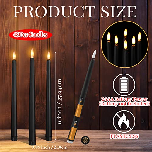 Image of Handepo 48 Pack Flameless Taper Candles Realistic with Yellow Flickering Candlelights Plastic 11 Inch Last Long Battery Operated Window Candlestick for Halloween Christmas(Black)